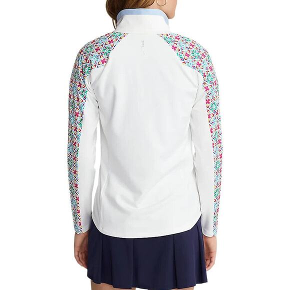 RLX Ralph Lauren Top Womens M Medium Ivory Floral Raglan Sleeve Quarter Zip Golf - Picture 13 of 14